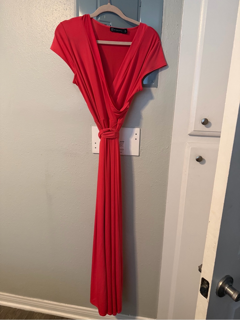 New York & Company Fuchsia Wrap Maxi Dress with Knot Waist